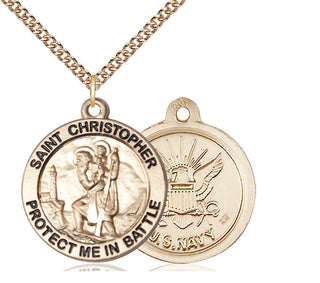 14kt Gold Filled Saint Christopher Navy Medal Catholic Jewelry