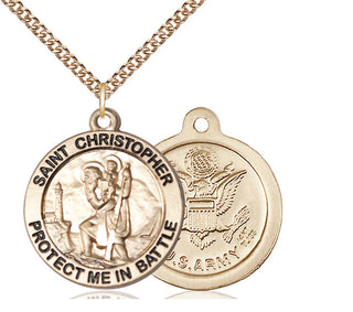 14kt Gold Saint Christopher Army Medal