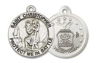 Sterling Silver Saint Christopher Air Force Medal Catholic Jewelry