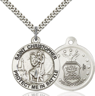 Sterling Silver Saint Christopher Air Force Medal Catholic Jewelry