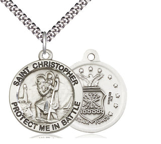 Sterling Silver Saint Christopher Air Force Medal Catholic Jewelry