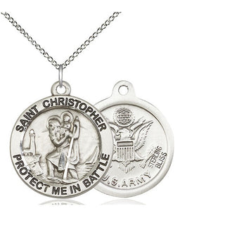 Sterling Silver Saint Christopher Army Medal Catholic Jewelry