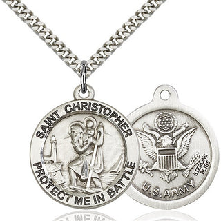 Sterling Silver Saint Christopher Army Medal Catholic Jewelry