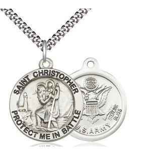 Sterling Silver Saint Christopher Army Medal Catholic Jewelry