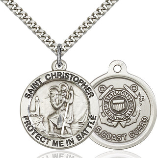 Sterling Silver Saint Christopher Coast Guard Medal Catholic Jewelry