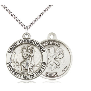 Sterling Silver Saint Christopher National Guard Medal Catholic Jewelry