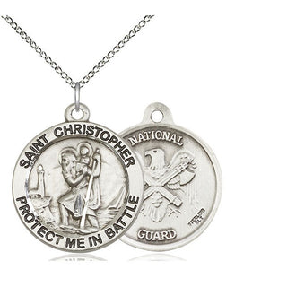 Sterling Silver Saint Christopher National Guard Medal Catholic Jewelry