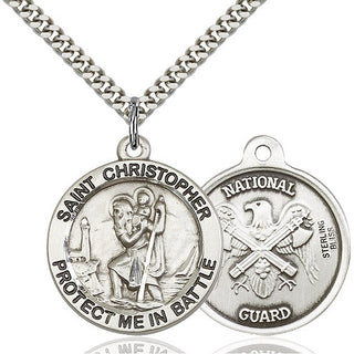 Sterling Silver Saint Christopher National Guard Medal Catholic Jewelry