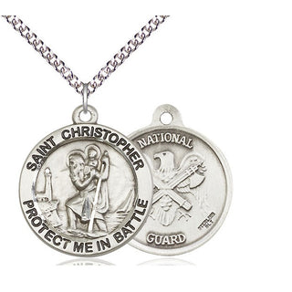 Sterling Silver Saint Christopher National Guard Medal Catholic Jewelry