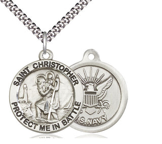 Sterling Silver Saint Christopher Navy Medal Catholic Jewelry