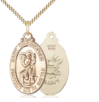 14kt Gold Filled Saint Christopher Navy Medal Catholic Jewelry