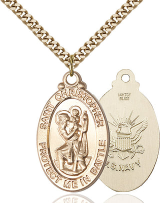 14kt Gold Filled Saint Christopher Navy Medal Catholic Jewelry