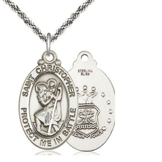 Sterling Silver Saint Christopher Air Force Medal Catholic Jewelry