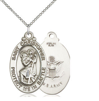 Sterling Silver Saint Christopher Army Medal Catholic Jewelry