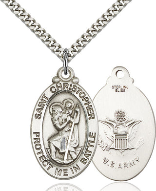 Sterling Silver Saint Christopher Army Medal Catholic Jewelry