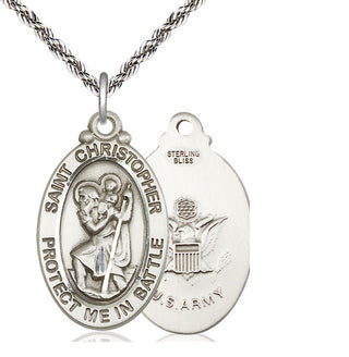 Sterling Silver Saint Christopher Army Medal Catholic Jewelry