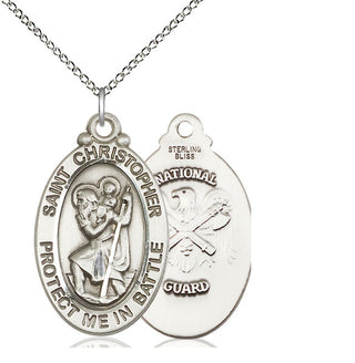 Sterling Silver Saint Christopher National Guard Medal Catholic Jewelry