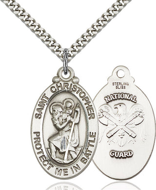 Sterling Silver Saint Christopher National Guard Medal Catholic Jewelry