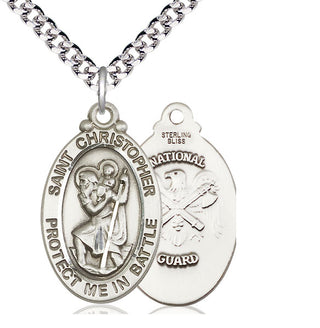 Sterling Silver Saint Christopher National Guard Medal Catholic Jewelry