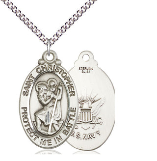 Sterling Silver Saint Christopher Navy Medal Catholic Jewelry