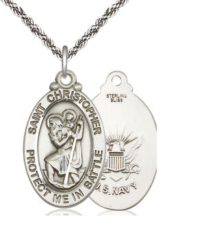 Sterling Silver Saint Christopher Navy Medal Catholic Jewelry