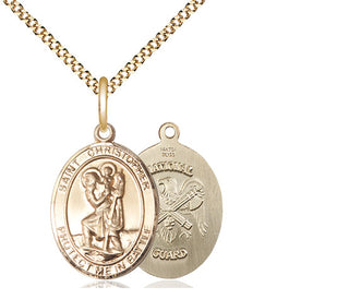 14kt Gold Filled Saint Christopher National Guard Medal Religious Jewelry