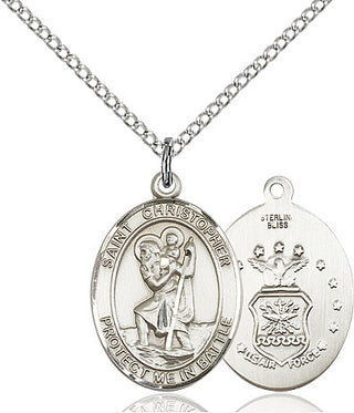 Sterling Silver Saint Christopher Air Force Medal Religious Jewelry