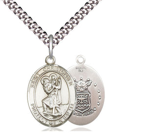 Sterling Silver Saint Christopher Air Force Medal Religious Jewelry