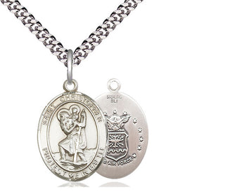 Sterling Silver Saint Christopher Air Force Medal Religious Jewelry