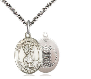 Sterling Silver Saint Christopher Air Force Medal Religious Jewelry