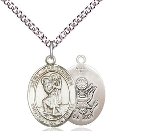 Sterling Silver Saint Christopher Army Medal Religious Jewelry