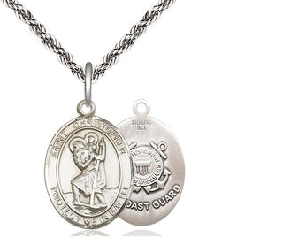 Sterling Silver Saint Christopher Coast Guard Medal Religious Jewelry