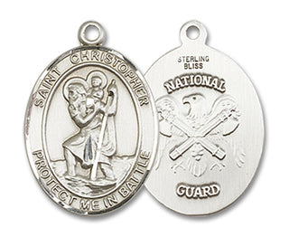 Sterling Silver Saint Christopher National Guard Medal Religious Jewelry