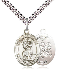 Sterling Silver Saint Christopher National Guard Medal Religious Jewelry