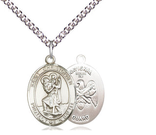 Sterling Silver Saint Christopher National Guard Medal Religious Jewelry