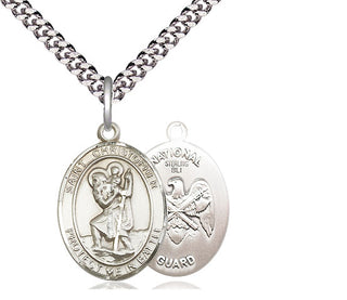 Sterling Silver Saint Christopher National Guard Medal Religious Jewelry
