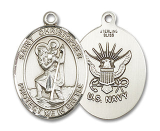 Sterling Silver Saint Christopher Navy Medal Religious Jewelry