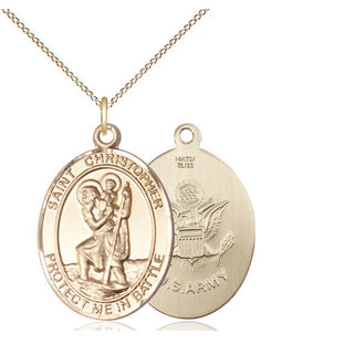 14kt Gold Filled Saint Christopher Army Medal Catholic Jewelry