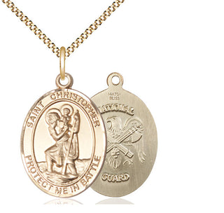 14kt Gold Filled Saint Christopher National Guard Medal Catholic Jewelry