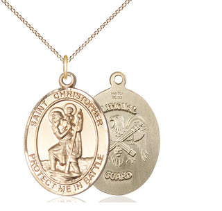 14kt Gold Filled Saint Christopher National Guard Medal Catholic Jewelry