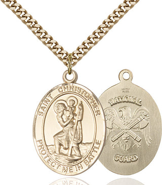 14kt Gold Filled Saint Christopher National Guard Medal Catholic Jewelry