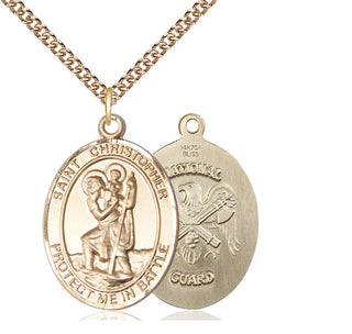 14kt Gold Filled Saint Christopher National Guard Medal Catholic Jewelry