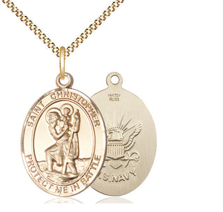 14kt Gold Filled Saint Christopher Navy Medal Catholic Jewelry
