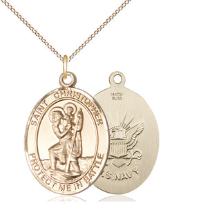 14kt Gold Filled Saint Christopher Navy Medal Catholic Jewelry
