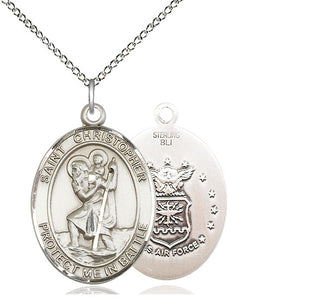 Sterling Silver Saint Christopher Air Force Medal Catholic Jewelry