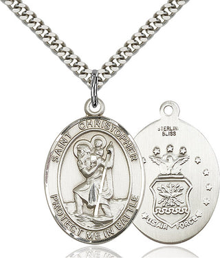 Sterling Silver Saint Christopher Air Force Medal Catholic Jewelry