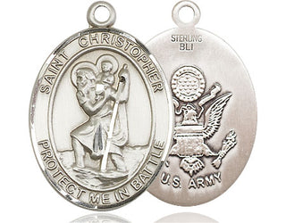 Sterling Silver Saint Christopher Army Medal Catholic Jewelry