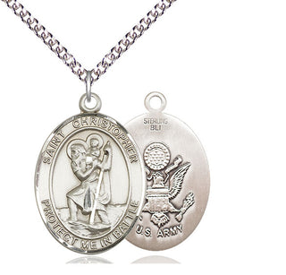 Sterling Silver Saint Christopher Army Medal Catholic Jewelry