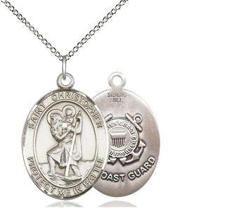 Sterling Silver Saint Christopher Coast Guard Medal Catholic Jewelry