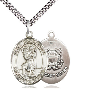 Sterling Silver Saint Christopher Coast Guard Medal Catholic Jewelry